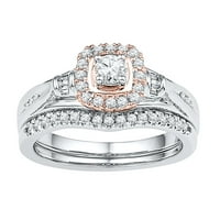 Veličina - 10K bijelo zlato okrugli dijamantni ružičasti ružičasti mladenkini zaručnički zaručnički prsten set