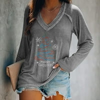 Božićni džemperi za žene ženski Gornji dijelovi Božićni džemper s okruglim vratom s printom široka bluza majica