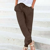 Ženske hlače veličine Plus, ženske jednobojne uske hlače od pamuka i lana, elastične elastične hlače u struku,