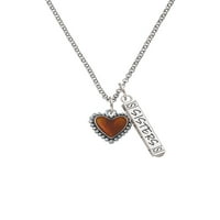 Divan komad nakita od prozirnog smeđeg srca s obrubom od perli, ogrlica od 23