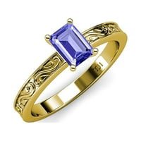 Zaručnički prsten od tanzanita 7-inčni smaragdni rez od 0-a. Karat žutog zlata 14k.veličina 5,5