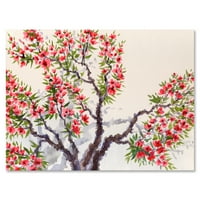 Dizajnerska umjetnost crveno cvijeće na proljetnom cvjetnom drvetu tradicionalni zidni otisak na platnu