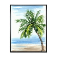 Dizajnerski crtež Palma na plaži s nautičkom i obalnom tematikom, uokvireni zidni otisak na platnu