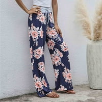 ; Ženske ljetne Ležerne duge hlače s visokim strukom Pune dužine, široke hlače, udobne rastezljive široke hlače