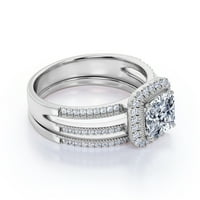 Zaručnički prsten s pravim dijamantnim rezom jastučić - podijeljena šipka-Halo prsten-vjenčani set-10k bijelo