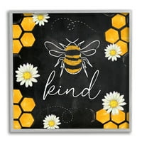 Stupell Bee Kind Honeycomb uzorak životinje i insekti slikaju siva uokvirena umjetnička print zidna umjetnost