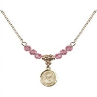 Pozlaćena ogrlica s ružičastim kamenim perlicama mjeseca rođenja u listopadu i šarmom svetog Ignacija Lojolskog