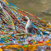 Molitvene zastave s kadionicom kleke na Tibetanskoj visoravni-Namzo-jezero nam-Tibet - Kina ispis plakata-Keren