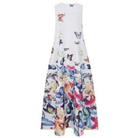 Ženske ljetne haljine bez rukava Plus Size s printom leptira ležerna Vintage boho Maksi haljina s izrezom u obliku