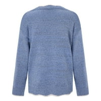 Entyinea Womens casual džemperi dugi rukav posade bočni prorezni rebrasti pleteni pulover džemper gornji m plavi