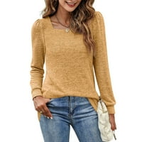 Ženska tunika s četvrtastim vratom, majica s napuhanim rukavima, ležerna jesenska majica s kapuljačom s kapuljačom