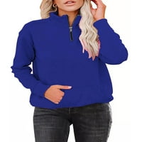 Ženska jesenska majica, jednobojni pulover s ovratnikom s dugim rukavima s četvrtinom patentnog zatvarača, košulja