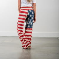 Clearance Fashion Ladys visoki struk hlača Žene američke zastave izvlačenje širokih nogu hlača s nogama l