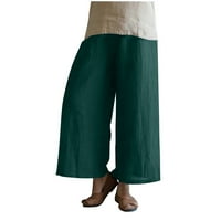 Ženske dame 'čvrste boje elastične boje pamuka i lanene velike ležerne hlače