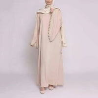 Outfmvch haljina dugih rukava za žene ležerna čvrsta haljina čipkasta uboda izbrijana abaya arapska kaftanska