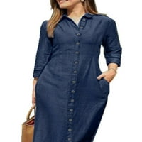 Ženska traper majica s dugim rukavima s džepovima s dugim rukavima Plus size haljine