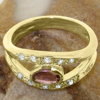 Ženski jubilarni prsten od 14k žutog zlata britanske proizvodnje s prirodnim ružičastim turmalinom i dijamantima