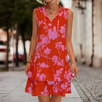 Ženske ljetne haljine s naramenicama Bez rukava s cvjetnim printom u obliku cvijeta, sunčana haljina s volanima,