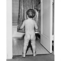 52559094 pogled straga na dijete koje stoji na vratima kupaonice, ispis plakata-u trgovini