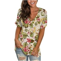 Ženske modne majice s kratkim rukavima s cvjetnim printom, ljetna bluza s izrezom u obliku slova u, pripijene