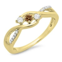 Kolekcija 0. Zaručnički prsten od šampanjca i bijelog dijamanta od 10 karata, žuto zlato, veličina 10