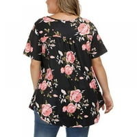 Ženska elegantna cvjetna bluza s kratkim rukavima s manšetama s plisiranim uredskim ljetnim bluzama na plaži plus