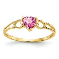 Prsten od žutog zlata od 14 karata s kamenjem listopadsko ružičasto turmalinsko srce, veličina 7