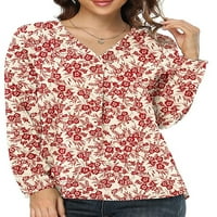 Cindysus ženske elegantne dugih rukava šifona pulover dame retro košulja v vrata bluza ulica cvjetni tisak vrh