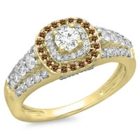 Kolekcija 1. Zaručnički prsten od šampanjca i bijelog dijamanta od 14 karata, žuto zlato, Veličina 6