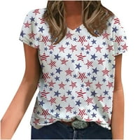 Jesen-ljeto majice kratkih rukava s dubokim izrezom u obliku slova U, bluze s američkom zastavom i zvijezdama,