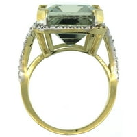 14-karatni prsten od žutog zlata s prirodnim dijamantom i smaragdnim zelenim ametistom 18mh, veličina 7
