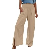 Dasayo Žene pamučne lanene hlače široke noge visoke elastične hlače s džepnim labavim labavim hlačama