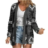 Žene modno plus moda modne žene dugi rukavi Prind Cardigan casual kaput bluza gornja boja siva