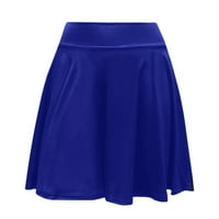Ženska ležerna rastezljiva plisirana mini suknja za klizanje visokog struka s kratkim hlačama u plavoj boji;