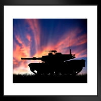 Oklopni vojni tenk na Sunset Silhouette Photo Matted uokvireni umjetnički print zidni dekor