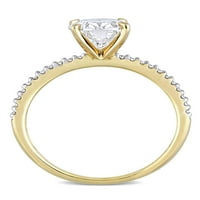 Zaručnički prsten od žutog zlata od 14 karata s moissanitom ovalnog reza i dijamantom u karatima