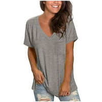 A. M. / ženska ležerna jednobojna bluza s izrezom u obliku slova u, labava košulja kratkih rukava, vrhovi, siva