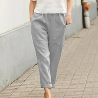 Ženske pamučne lanene hlače Plus size široke udobne ljetne Ležerne duge hlače s ravnim nogavicama hlače s džepovima