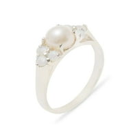 Ženski prsten od bijelog zlata od 9 karata s kultiviranim biserima i opalom britanske proizvodnje - opcije veličine-veličina