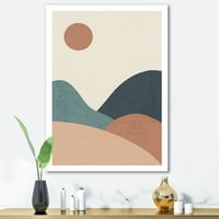DesignArt 'Minimalistički vintage krajolik s jezerom na zalasku sunca' Moderni platneni zidni umjetnički tisak