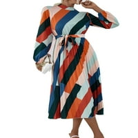 Casual colorblock stalak ovratnik linijska haljina dugi rukav višebojan ženske haljine xl