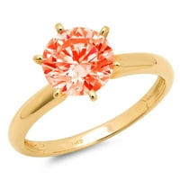 2K Crveni simulirani dijamant okruglog reza od 14k žutog zlata ugraviran za godišnjicu vjenčanja, zaručnički prsten