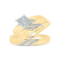 Nakit od žutog zlata od 10 karata s dijamantima u kombinaciji s triom zaručničkih prstenova za njega i nju. Veličina