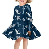 Haljine s dugim rukavima s uzorkom morskog psa, rastezljiva Tinejdžerska haljina s dugim rukavima za djevojčice,