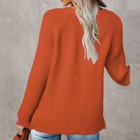 Pleteni pulover u punoj boji S izrezom i džepom u obliku slova U, Plus veličine, dugi džemperi za žene, narančasta