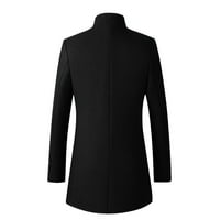 Crne jakne za muškarce muške jesensko-zimske obične kapute s dugim rukavima s uspravnim ovratnikom