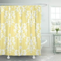 Cvjetni blijedo žuti damask vintage shabby chic bijeli antikni dekor kupatila za tuširanje zavjesa