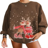 Ženske božićne majice s kapuljačom s puloverom s printom jelena s ramena