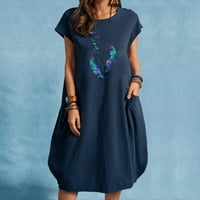 Plus size haljina rasprodaja ženska jednobojna haljina kratkih rukava tiskana džepna haljina Midi Mornarska haljina