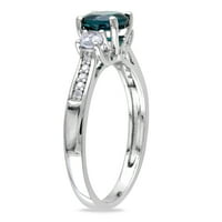 1- Carat T.G.W. Stvorio smaragd i stvorio bijeli safir i dijamantni 10KT bijeli zlato prsten od tri kamena